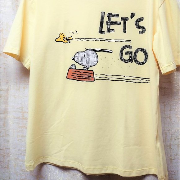 Peanuts Snoopy ONE SIZE Light Yellow Rhinestone Short Sleeve Tshirt - Picture 3 of 8